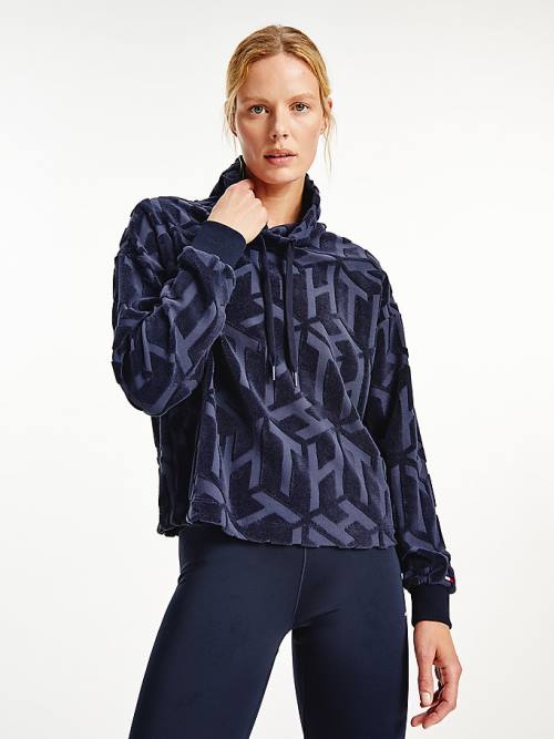 Tommy Hilfiger Sport Monogram High Neck Sweatshirt Kapucnis Pulóver Női Kék | TH465IYN