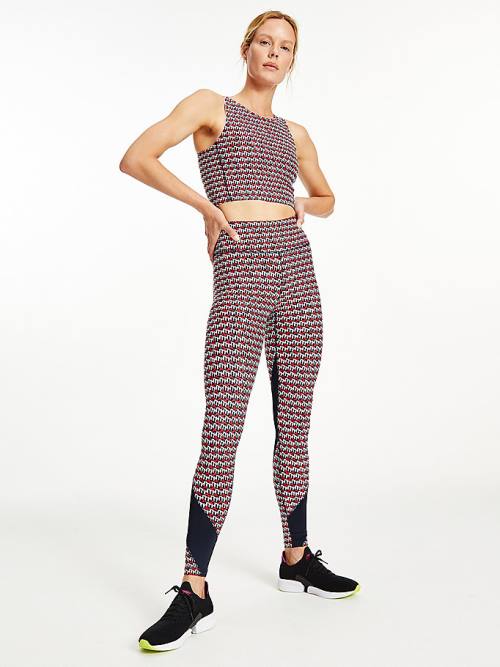 Tommy Hilfiger Sport Monogram Print Full Length Leggings Női Piros | TH230BZR