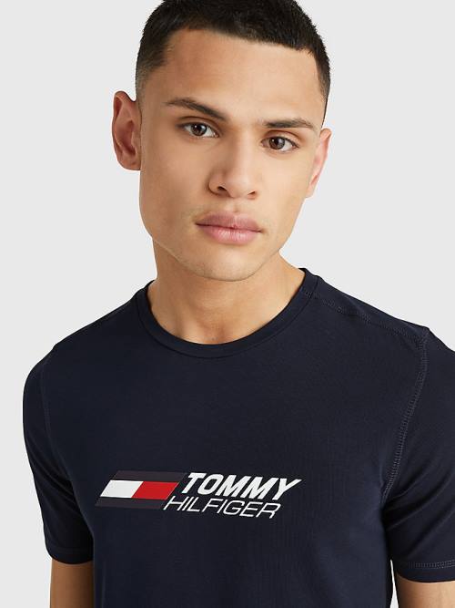 Tommy Hilfiger Sport Organic Pamut Logo Póló Férfi Kék | TH683WOE