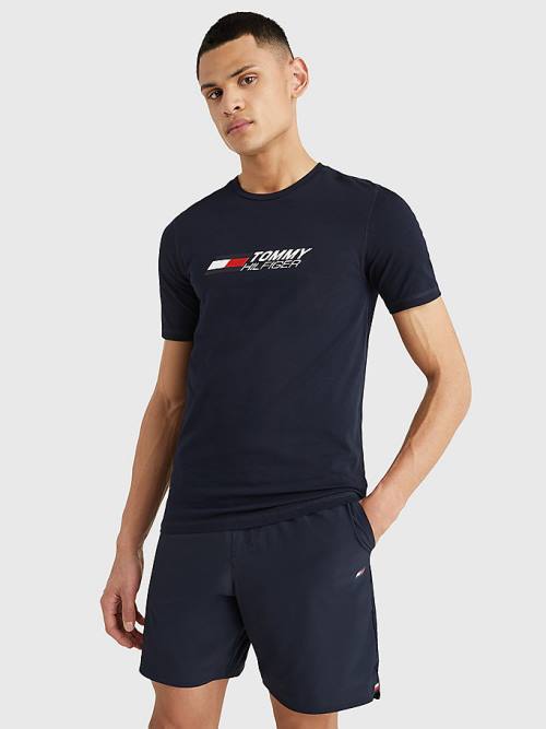 Tommy Hilfiger Sport Organic Pamut Logo Póló Férfi Kék | TH683WOE