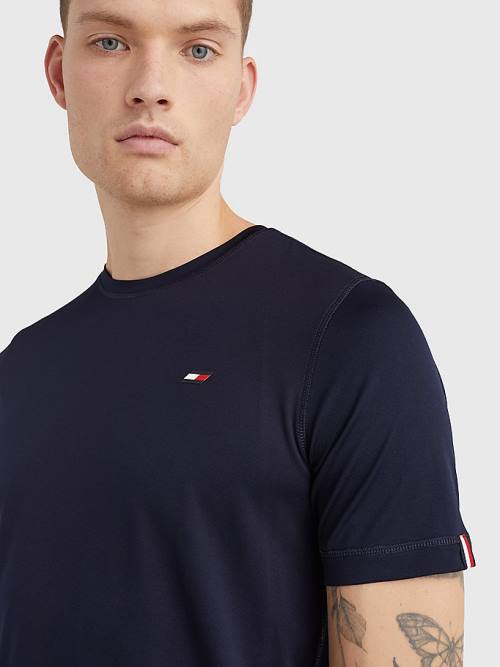 Tommy Hilfiger Sport Slim Fit Logo Torna Póló Férfi Kék | TH406ZPA