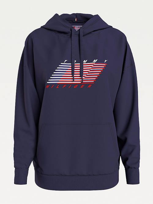 Tommy Hilfiger Sport TH Cool Relaxed Flag Kapucnis Pulóver Női Kék | TH104PGK