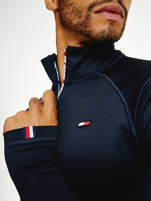 Tommy Hilfiger Sport Tape Half-Zip Long Sleeve Póló Férfi Kék | TH328XIZ