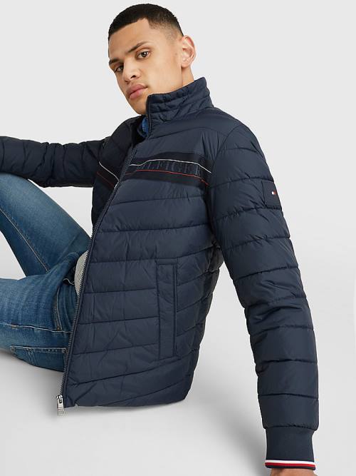 Tommy Hilfiger Stand-Up Collar Tape Puffer Kabát Férfi Kék | TH089STG