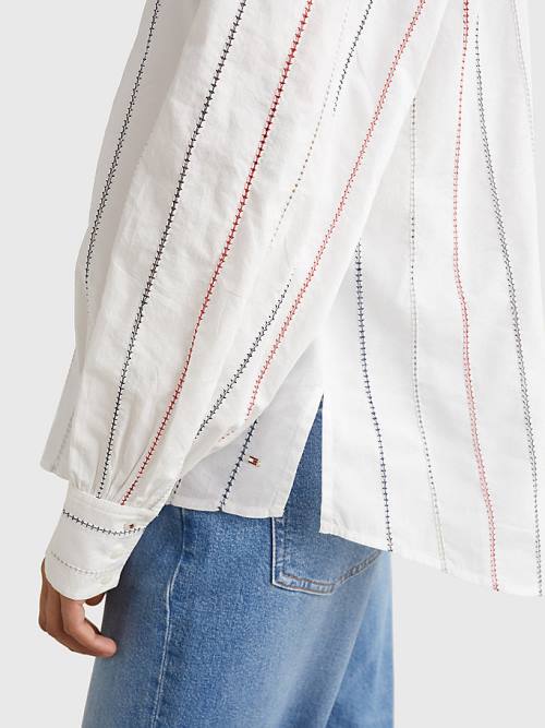 Tommy Hilfiger Stitched Stripe Relaxed Fit Blúz Női Fehér | TH431NIJ