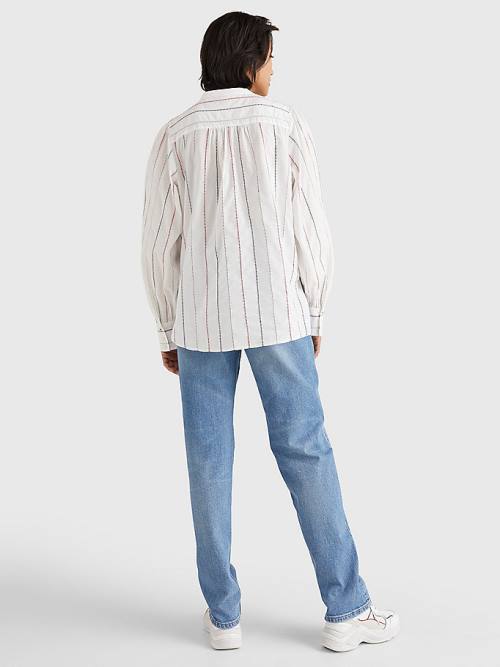 Tommy Hilfiger Stitched Stripe Relaxed Fit Blúz Női Fehér | TH431NIJ