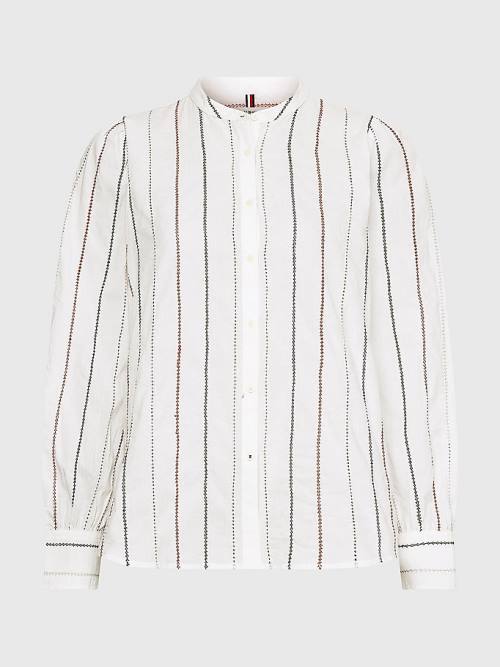 Tommy Hilfiger Stitched Stripe Relaxed Fit Blúz Női Fehér | TH431NIJ