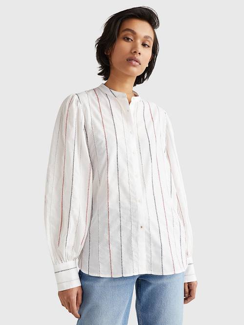 Tommy Hilfiger Stitched Stripe Relaxed Fit Blúz Női Fehér | TH431NIJ