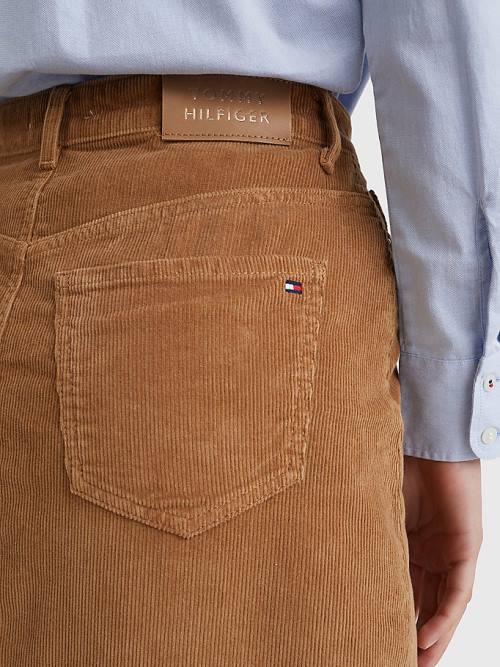 Tommy Hilfiger Straight High Rise Corduroy Szoknya Női Barna | TH623SRC