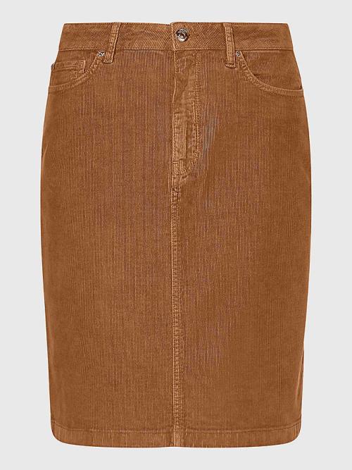 Tommy Hilfiger Straight High Rise Corduroy Szoknya Női Barna | TH623SRC