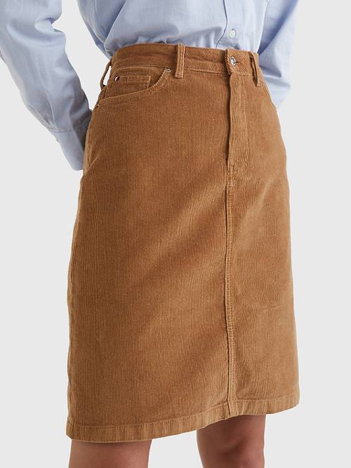 Tommy Hilfiger Straight High Rise Corduroy Szoknya Női Barna | TH623SRC