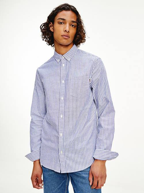 Tommy Hilfiger Stretch Organic Oxford Pamut Stripe Ingek Férfi Kék | TH147FMT