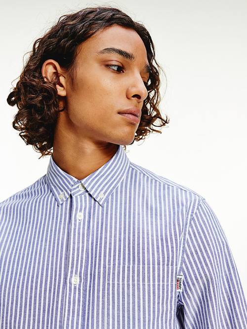 Tommy Hilfiger Stretch Organic Oxford Pamut Stripe Ingek Férfi Kék | TH147FMT