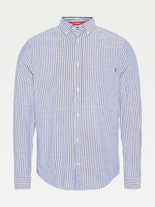 Tommy Hilfiger Stretch Organic Oxford Pamut Stripe Ingek Férfi Kék | TH147FMT