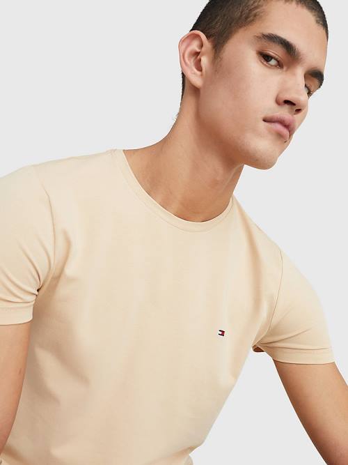 Tommy Hilfiger Stretch Organic Pamut Slim Fit Póló Férfi Bézs | TH173OAE