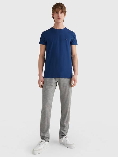 Tommy Hilfiger Stretch Organic Pamut Slim Fit Póló Férfi Kék | TH501BZR