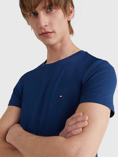 Tommy Hilfiger Stretch Organic Pamut Slim Fit Póló Férfi Kék | TH501BZR