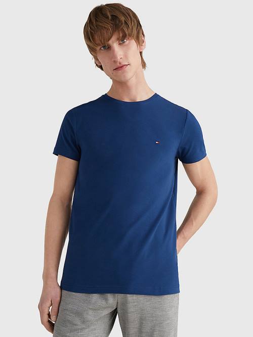 Tommy Hilfiger Stretch Organic Pamut Slim Fit Póló Férfi Kék | TH501BZR