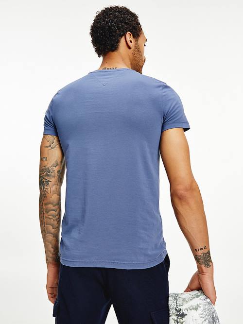 Tommy Hilfiger Stretch Organic Pamut Slim Fit Póló Férfi Kék | TH654ONG