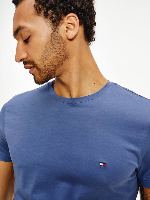 Tommy Hilfiger Stretch Organic Pamut Slim Fit Póló Férfi Kék | TH654ONG