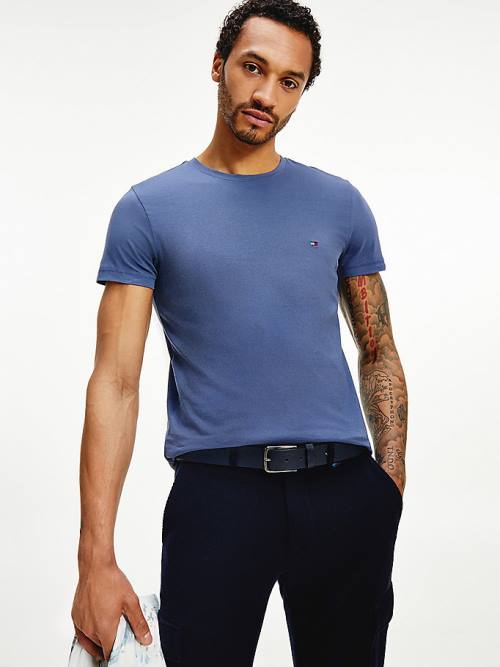 Tommy Hilfiger Stretch Organic Pamut Slim Fit Póló Férfi Kék | TH654ONG