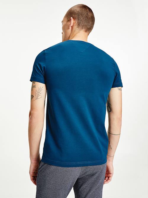 Tommy Hilfiger Stretch Organic Pamut Slim Fit Póló Férfi Kék | TH954ZHM