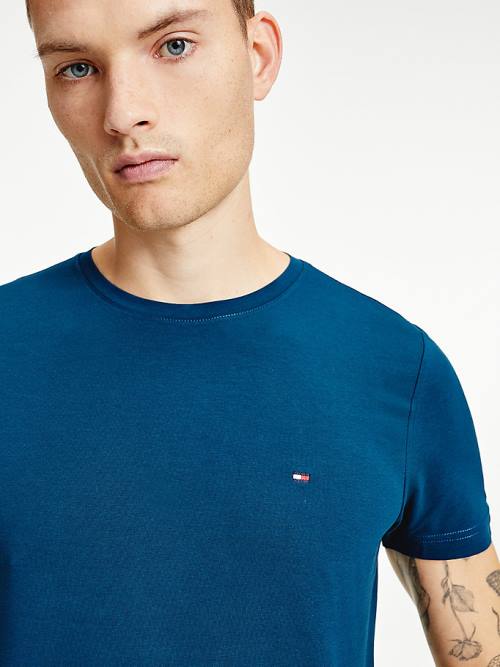 Tommy Hilfiger Stretch Organic Pamut Slim Fit Póló Férfi Kék | TH954ZHM