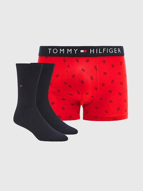 Tommy Hilfiger Stretch Pamut Trunks And Socks Set Fehérnemű Férfi Barna | TH607XEG