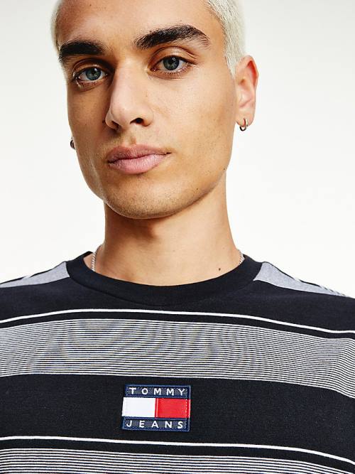 Tommy Hilfiger Stripe Badge Relaxed Fit Póló Férfi Fekete | TH692OUH