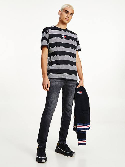 Tommy Hilfiger Stripe Badge Relaxed Fit Póló Férfi Fekete | TH692OUH