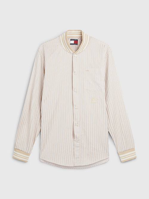 Tommy Hilfiger Stripe Baseball Collar Pamut Ingek Férfi Bézs | TH531KNH