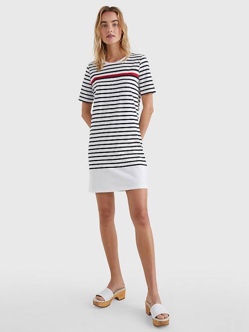 Tommy Hilfiger Stripe Crew Neck Ruha Női Fehér | TH385OPT