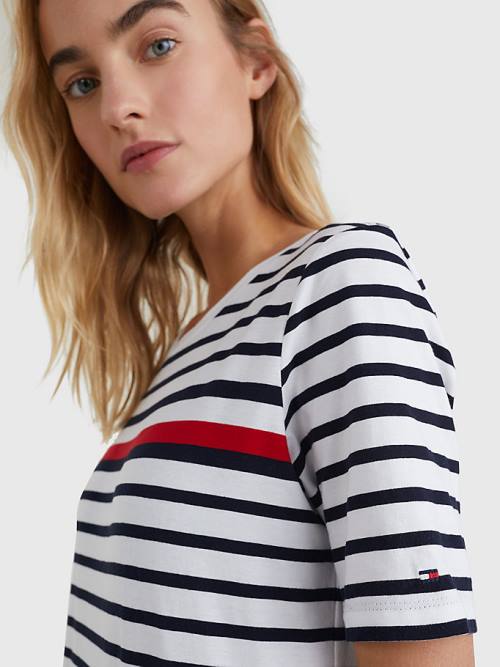 Tommy Hilfiger Stripe Crew Neck Ruha Női Fehér | TH385OPT