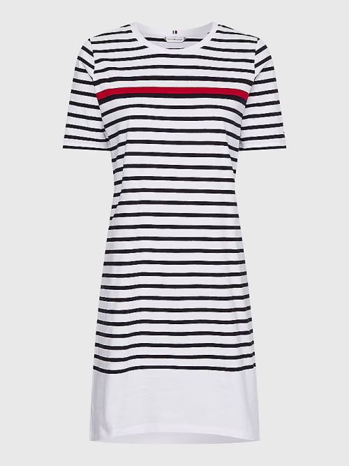 Tommy Hilfiger Stripe Crew Neck Ruha Női Fehér | TH385OPT