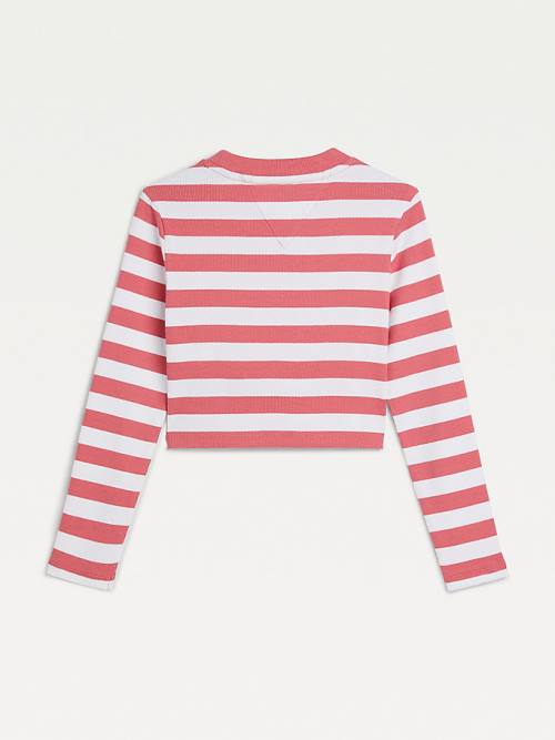 Tommy Hilfiger Stripe Crop Long Sleeve Póló Lány Piros | TH418BUS