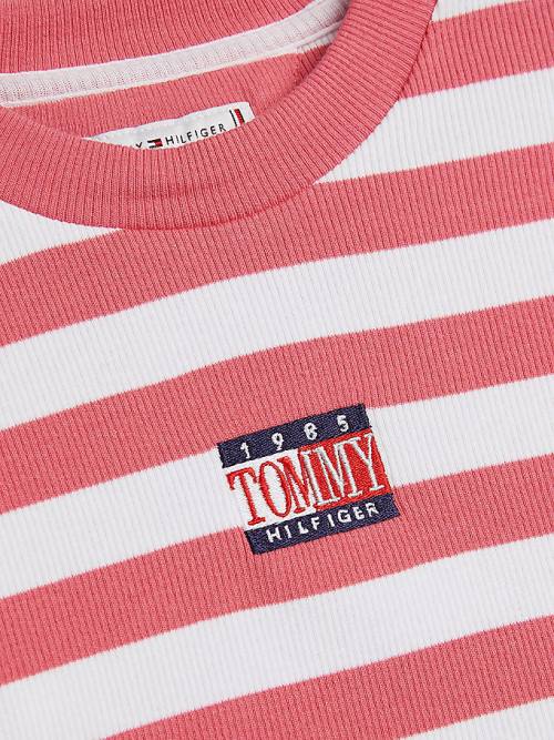 Tommy Hilfiger Stripe Crop Long Sleeve Póló Lány Piros | TH418BUS