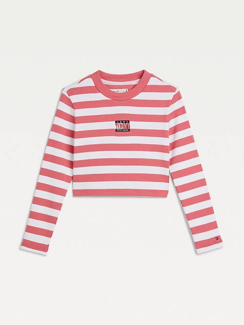 Tommy Hilfiger Stripe Crop Long Sleeve Póló Lány Piros | TH418BUS