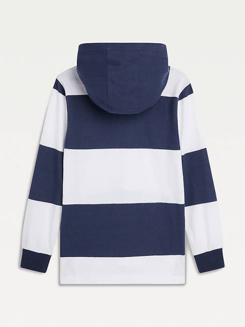 Tommy Hilfiger Stripe Csuklyás Long-Sleeve Polo Póló Fiú Kék | TH954UQH