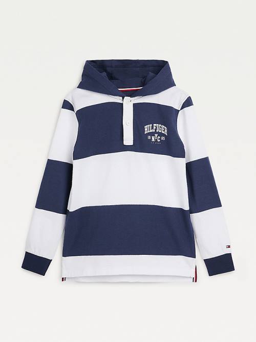 Tommy Hilfiger Stripe Csuklyás Long-Sleeve Polo Póló Fiú Kék | TH954UQH