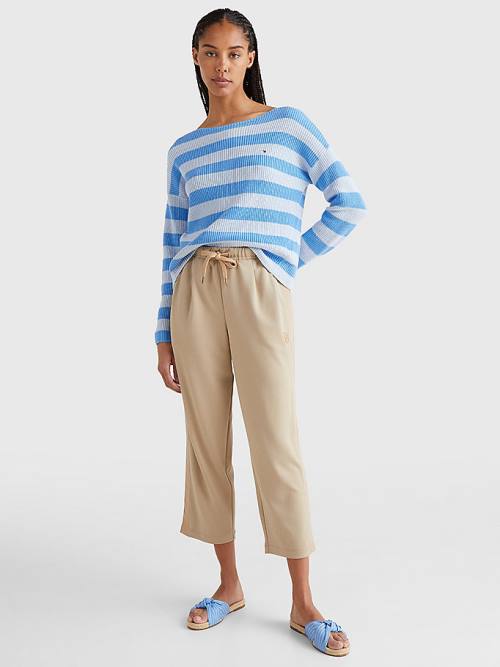 Tommy Hilfiger Stripe Csónak Neck Relaxed Fit Jumper Pulóverek Női Kék | TH104DUS