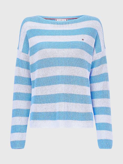 Tommy Hilfiger Stripe Csónak Neck Relaxed Fit Jumper Pulóverek Női Kék | TH104DUS