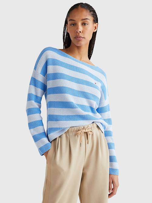 Tommy Hilfiger Stripe Csónak Neck Relaxed Fit Jumper Pulóverek Női Kék | TH104DUS