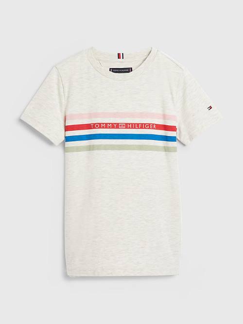 Tommy Hilfiger Stripe Logo Póló Fiú Fehér | TH395YVL