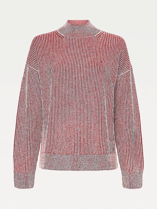 Tommy Hilfiger Stripe Mock Turtleneck Wool Jumper Pulóverek Női Piros | TH609XIJ