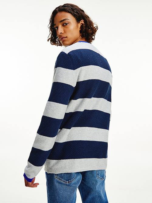 Tommy Hilfiger Stripe Organic Pamut Jumper Pulóverek Férfi Kék | TH237GFM