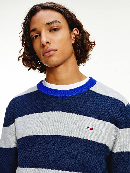 Tommy Hilfiger Stripe Organic Pamut Jumper Pulóverek Férfi Kék | TH237GFM