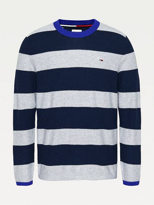 Tommy Hilfiger Stripe Organic Pamut Jumper Pulóverek Férfi Kék | TH237GFM