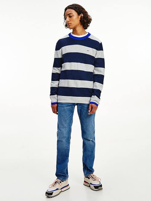 Tommy Hilfiger Stripe Organic Pamut Jumper Pulóverek Férfi Kék | TH237GFM