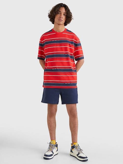 Tommy Hilfiger Stripe Organic Pamut Póló Férfi Kék | TH367DQF