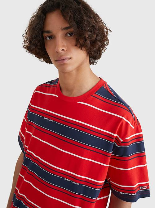 Tommy Hilfiger Stripe Organic Pamut Póló Férfi Kék | TH367DQF